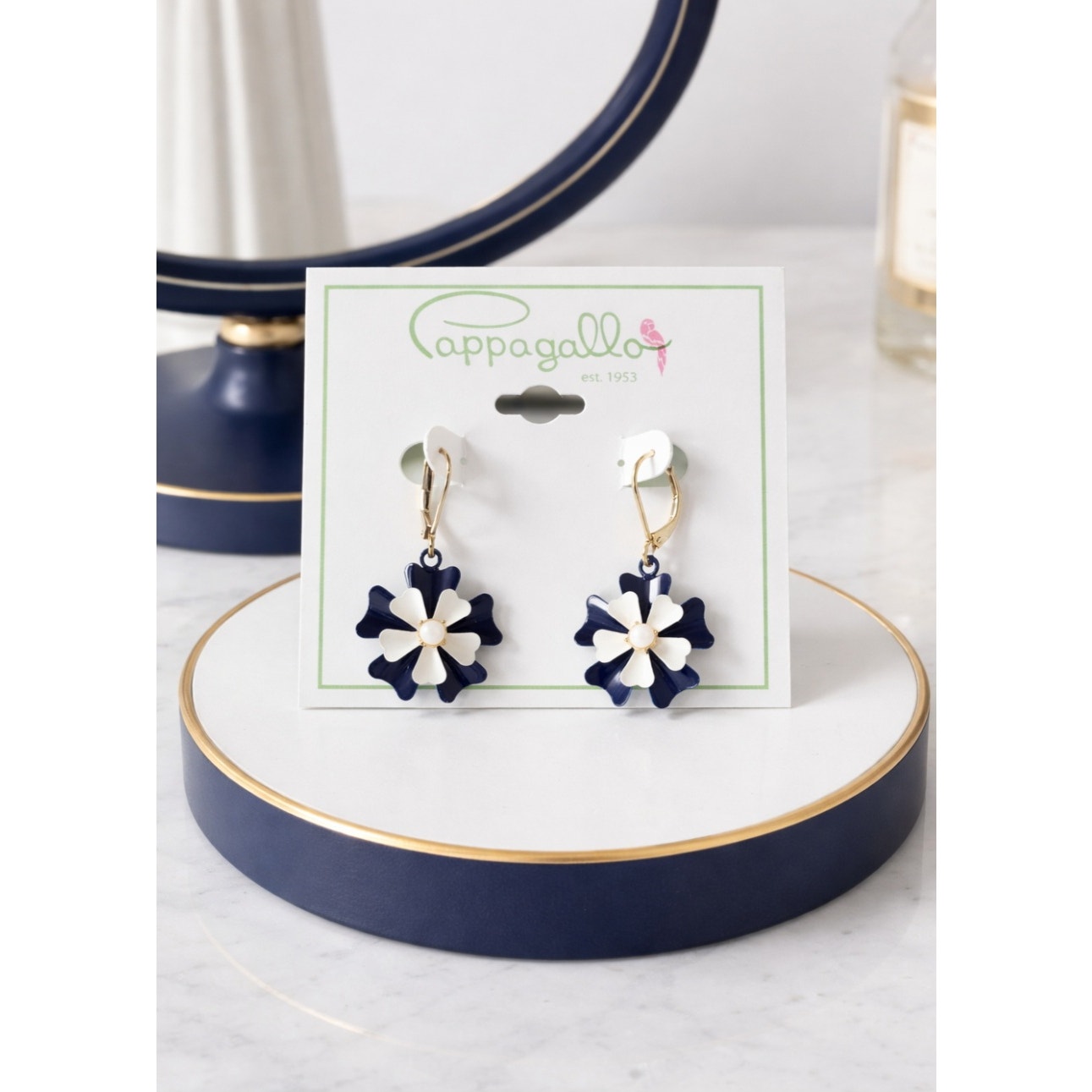 Pappagallo Navy White Flower Earrings New